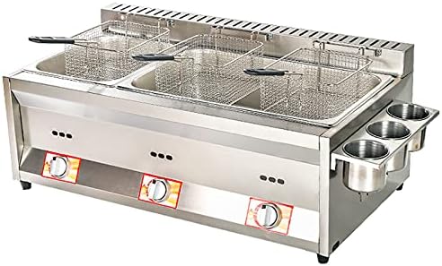 Stainless Steel Gas Fryer with Adjustable Firepower, Includes Baskets and Lids, Ideal for Home and Commercial Use in Cooking Chips, Donuts, and Fish
