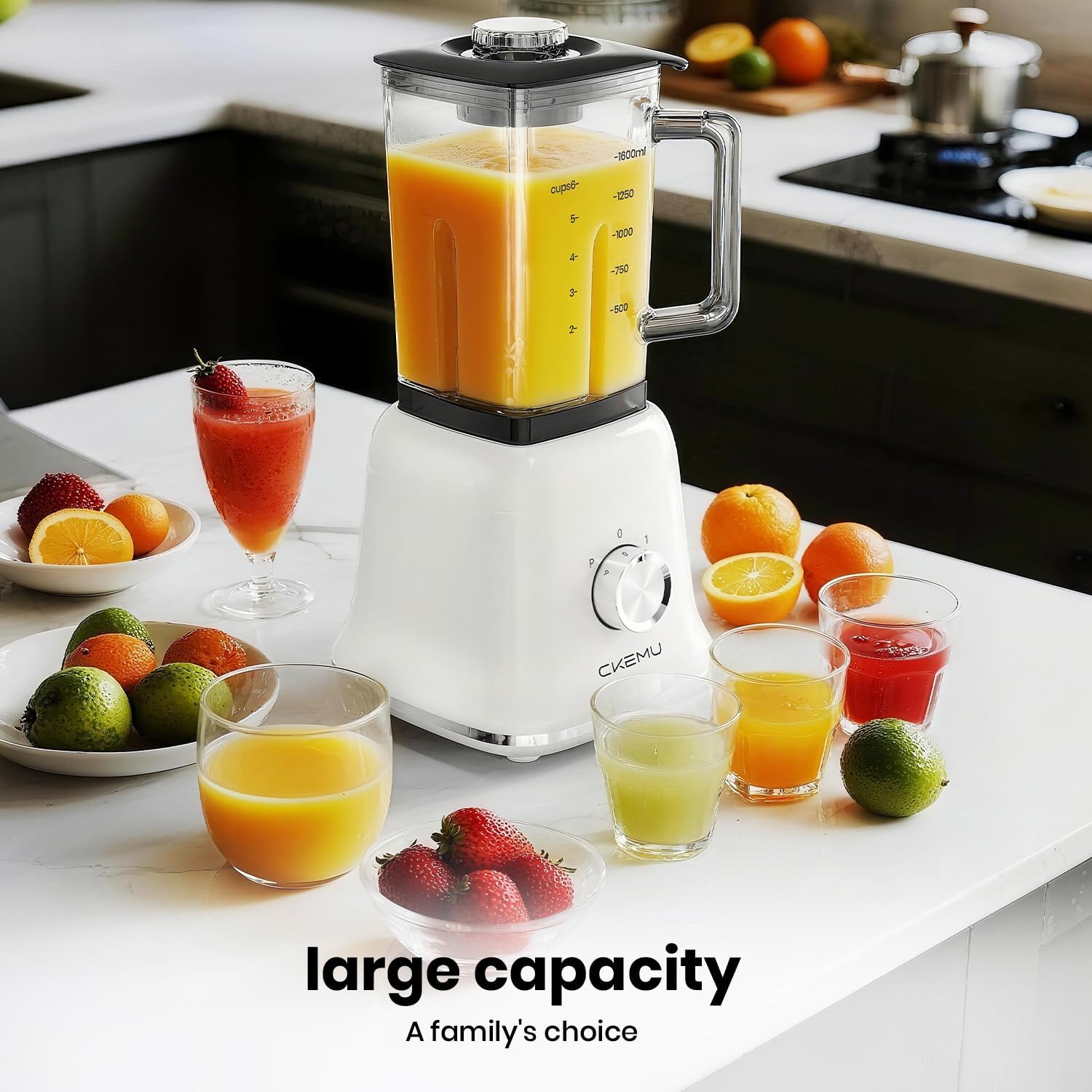 Professional Blender For Smoothies, 58 Oz Glass Jar, Glass Blender Including Puree & Crush Ice Functions, 750 Watts, With Portable Travel Cup B02 (Ceramic White)