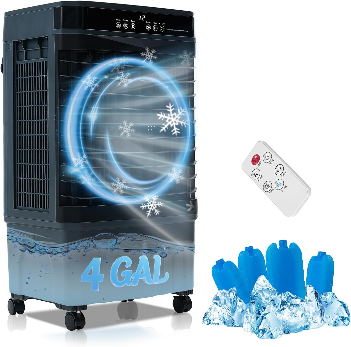 1800 CFM Swamp Cooler Portable Air Conditioners, 31” Evaporative Air Cooler with 4 Gallon Water Tank, 4 Ice Packs, 120°Oscillation Cooling Fan 2 Modes & 3 Speeds, 12H Timer for Home Outdoor Office