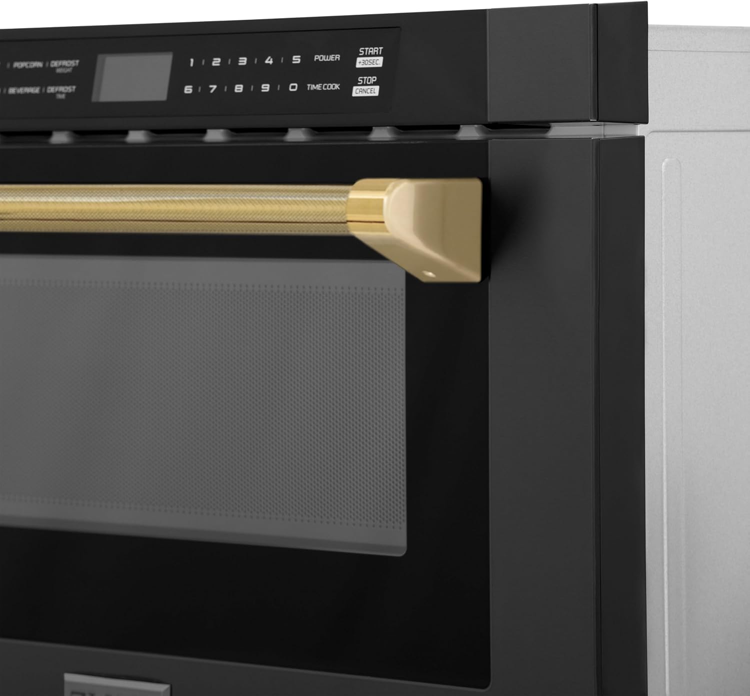 ZLINE Autograph Edition 24 in. 1.2 cu. ft. Built-in Microwave Drawer in Black Stainless Steel and Polished Gold Helix Handle (MWDZ-1-BS-H-KG)