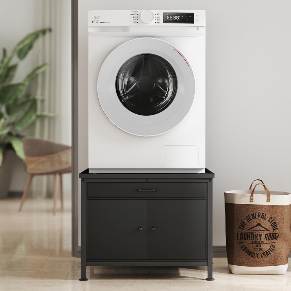 Washer and Dryer Pedestals, 29” Heavy Duty Laundry Pedestal with Storage Cabinet and Laundry Basket Shelf, Universal Washing Machine Stand, 700 LBS Capacity, Black