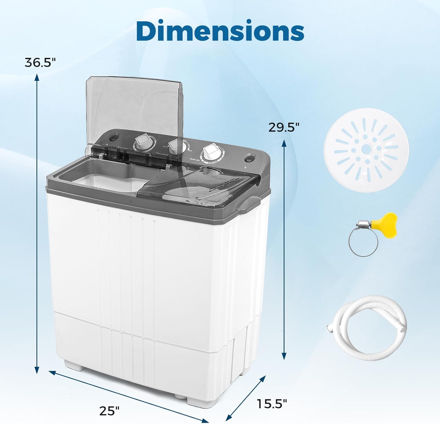 COSTWAY Portable Washing Machine, Twin Tub 20Lbs Capacity, Compact Laundry Washer(12Lbs) and Spinner(8Lbs), Durable Design for Apartment Dorm RV, Grey+White
