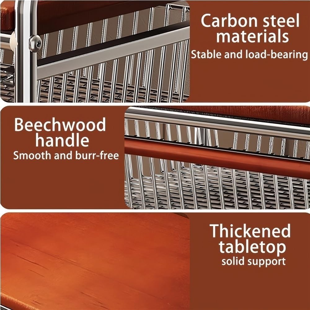 Wood Microwave Oven Rack, Metal Over The Microwaves Shelf with Storage, Kitchen Storages Shelves for Home, Office(18.89in)