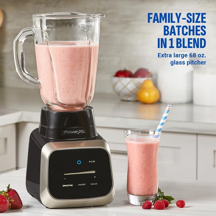 PowerXL Smart Pro Blender, BL6018, Smart Sensing Technology for Smooth Blends, Frappés, Salsas, 1800 Watts & 68 oz. Glass Pitcher
