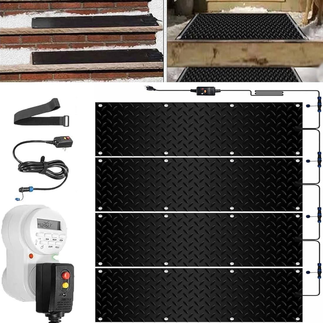 Heated Snow Melting Mats with Timer, 1/2/3/4/5 Pcs Heated Snow Melting Mats Outdoor with Timer,Heated Snow Melting Mats Driveway,Snow Melting Walkway Mat for Winter(4 Pcs-12x24in/(30x60cm))