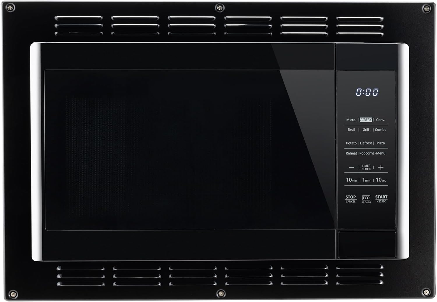 RecPro RV Kitchen Air Fryer & Convection Microwave with Trim Kit | 1.0 Cu. Ft. | 120V | 6 Cooking Modes (Black)