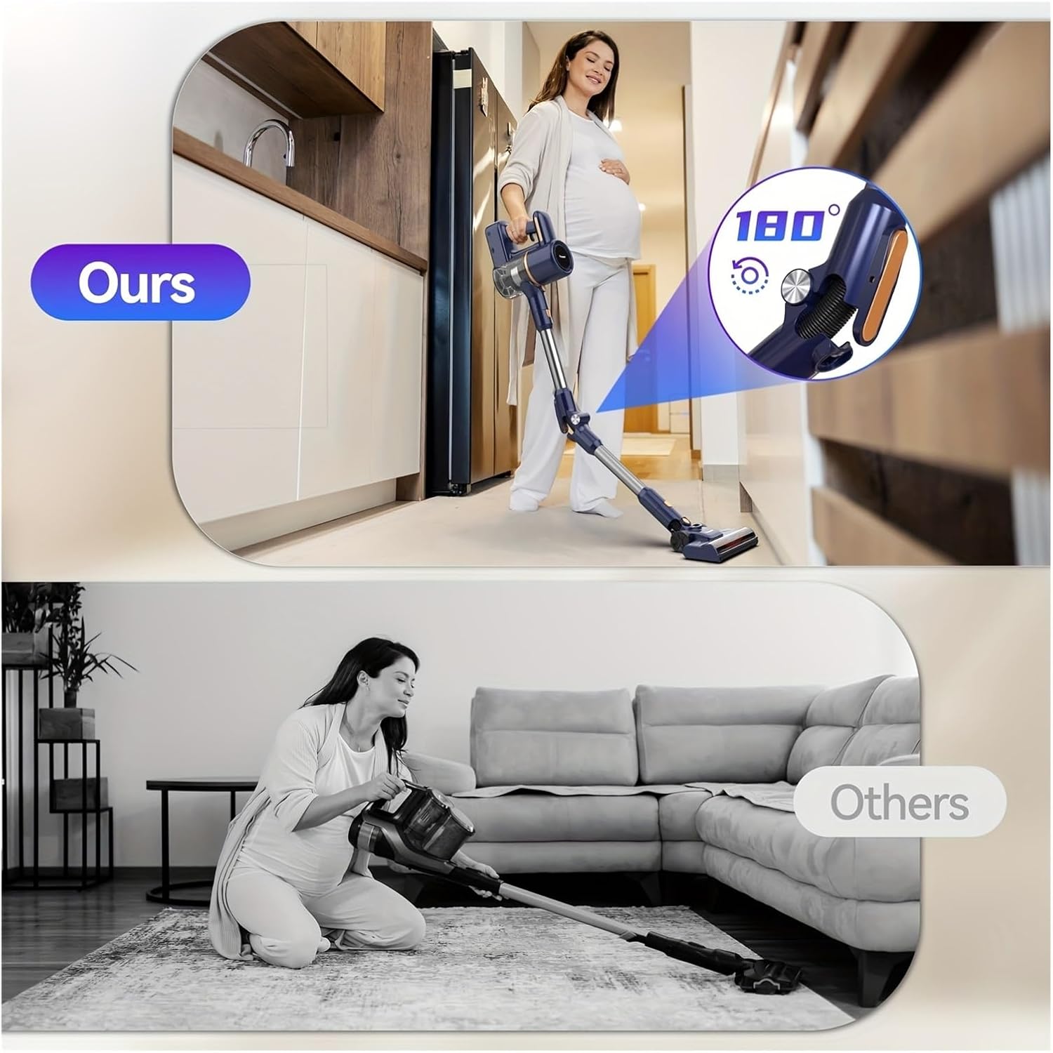 Stick Vacuum Cleaner, 20KPa Powerful Suction, 6-in-1 Cordless Vacuum, 180° Foldable Tube, Lightweight For Hard Floor Carpet Pet Hair Car Home Cleaning(N7S Blue)