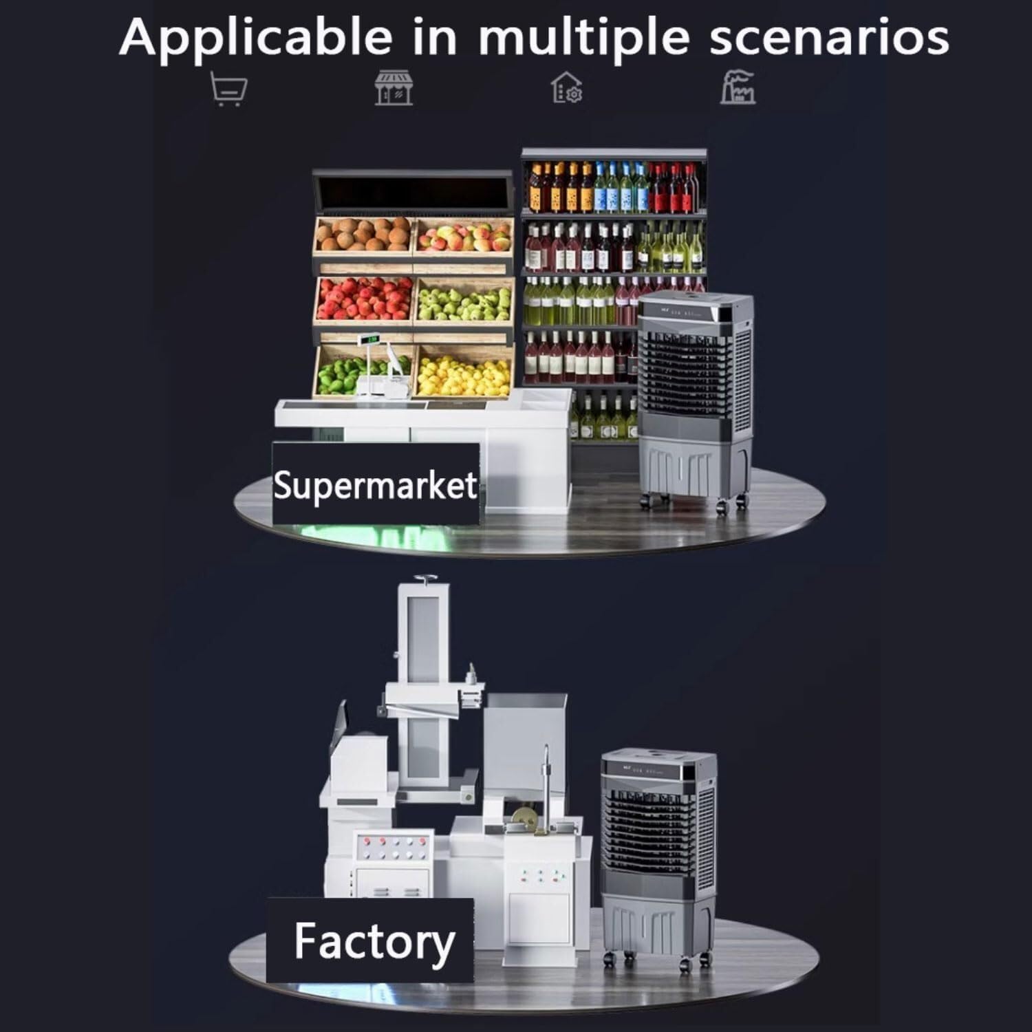 Portable Air Conditioner, 3 Modes with 120° Oscillation, 50L Extra Large Water Tank, 12-Hour Timer for Bedroom Dorms, Indoor Rooms(90cm)