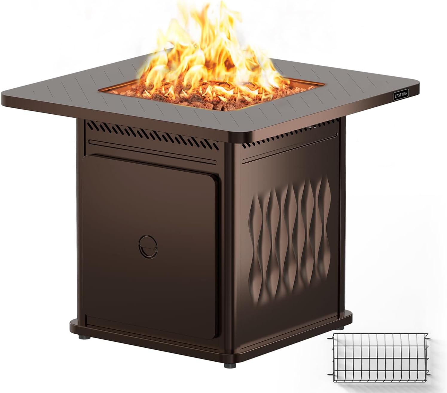 EAST OAK 32'' Propane Fire Pit Table, 50,000 BTU Steel Gas FirePit for Outdoor, Outside Patio Deck and Garden, CSA Certified Fire Table with Magnetic Lid, Cover-Storage Basket and Lava Rock , Brown