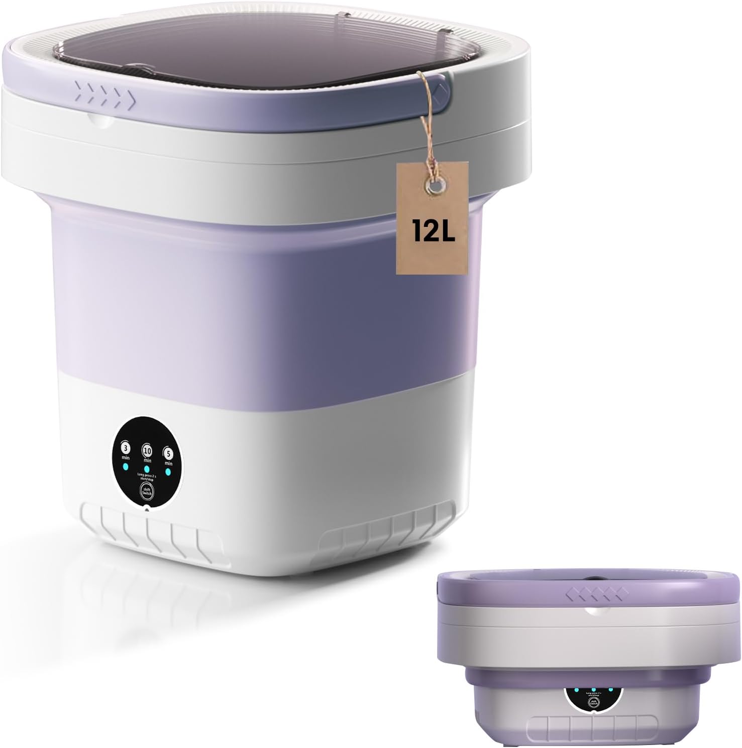 Portable Washing Machine, 7L/12L Upgraded Mini Washing Machine, Suitable for Small Clothes, Foldable Laundry Machine, Ideal for Dorm, Home, Hotel, Camping and Travel (Purple, 12L)