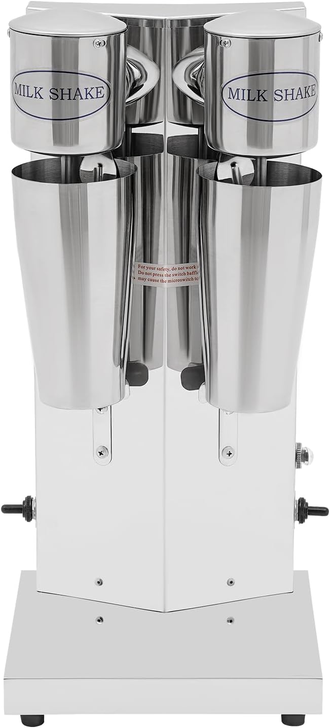 Electric Milkshake Maker, Commercial Stainless Steel Milk Shake Machine Drink Mixer Adjustable Speed Malt Maker Machine Smoothie Milk Foam Tea Mixer Blender + cups (2 Head)