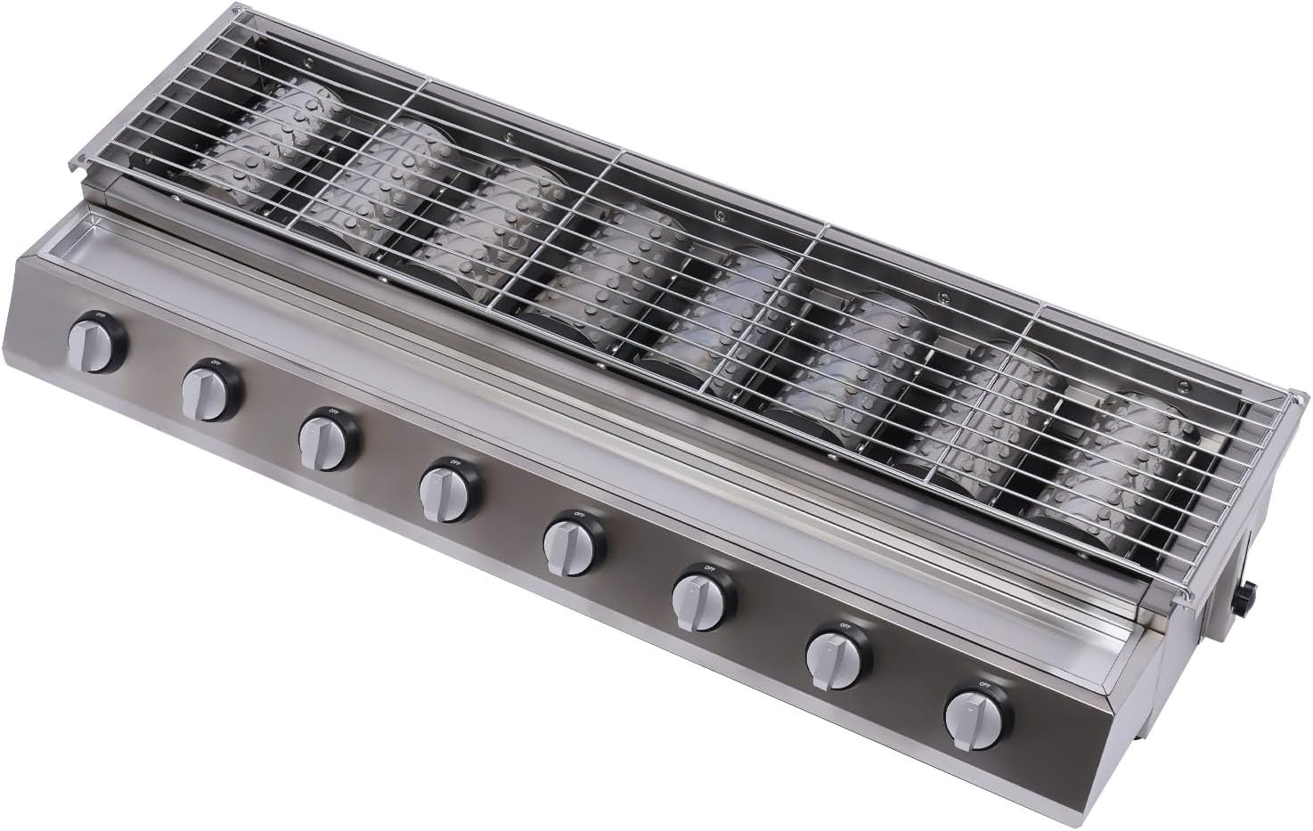 8-Burner Commercial Gas Grill Stainless Steel LPG Propane BBQ with Adjustable Height and 8 Independent Switches, Professional Smokeless Barbecues Griddle for Outdoor Camping Picnics Restaurants