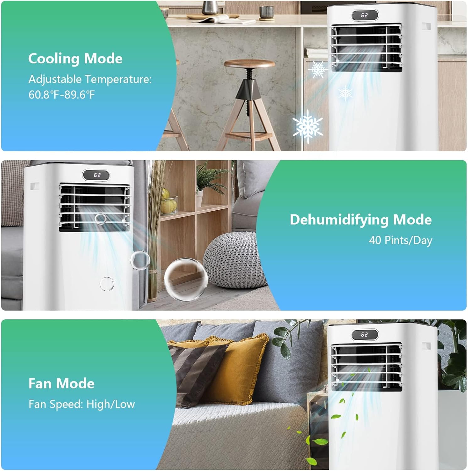 DORTALA Portable Air Conditioner 8000 BTU, 3-in-1 AC Unit with Remote Control, Dehumidifier, 24H Timer, Window Kit, Standing AC Cooling Unit for Home Office, White