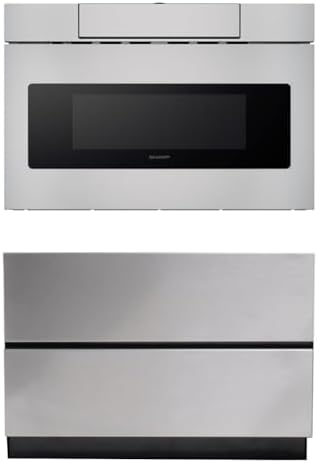SHARP Microwave Drawer Oven, 24-inch, 1.2 Cubic Feet, 950 Watt, Concealed Control Panel with Digital LCD Display, Stainless Steel with Pedestal
