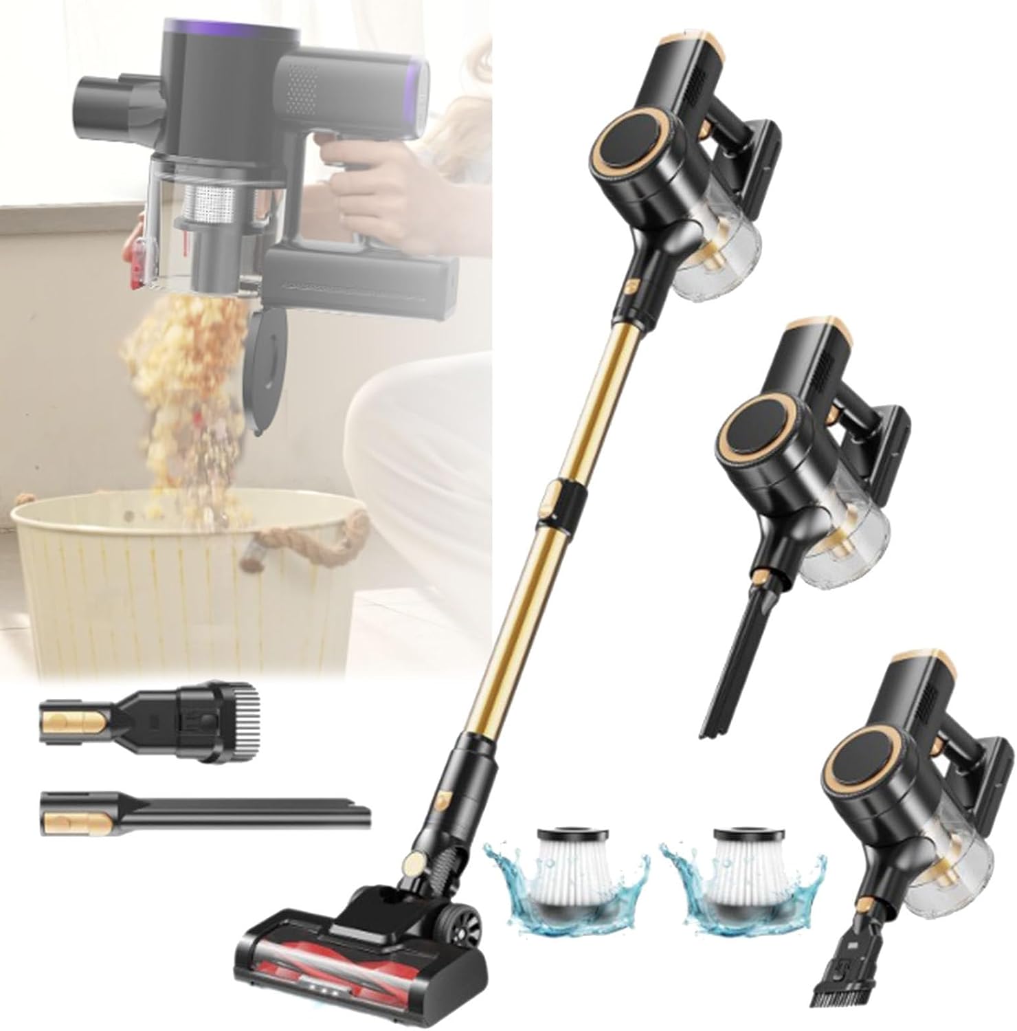 Cordless Vacuum Cleaner, Stick Vacuum Cleaner for Home, Rechargeable Stick Vacuum Cleaners with Wall-Mount Charging Station&Anti-Tangle, Lightweight Vacuum for Pet Hair/Carpet