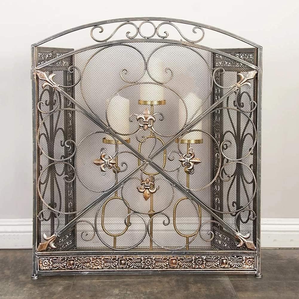 Fireplace Screen Guard Spark Protection 3 Panel Heavy Duty Mesh Cover Wrought Iron Fire Screen Mesh Cover for Fireplace
