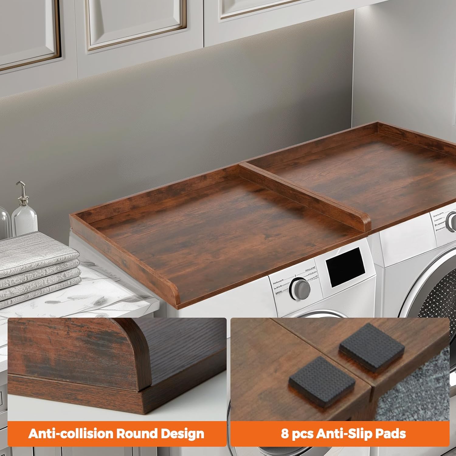 Washer Dryer Countertop, Wooden Laundry Countertop Set of 2 Dryer Storage Shelf for Laundry Room Organization (27.5