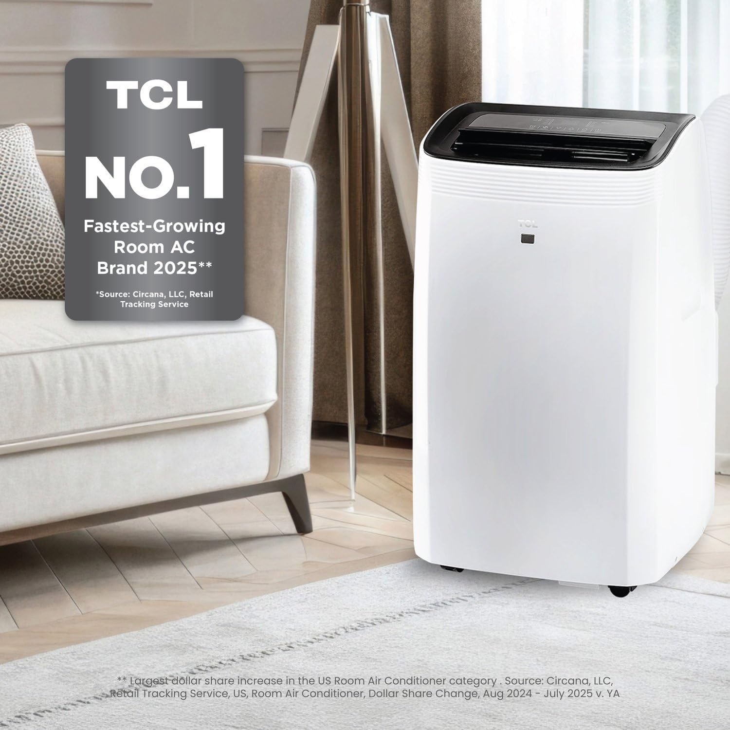 TCL H10P36W 10,000 SACC BTU Smart Portable Air Conditioner, Fan & Dehumidifier, 450 Sq. Ft, Remote Control, Compatible with Alexa/Google Assistant, Install Kit Included, White