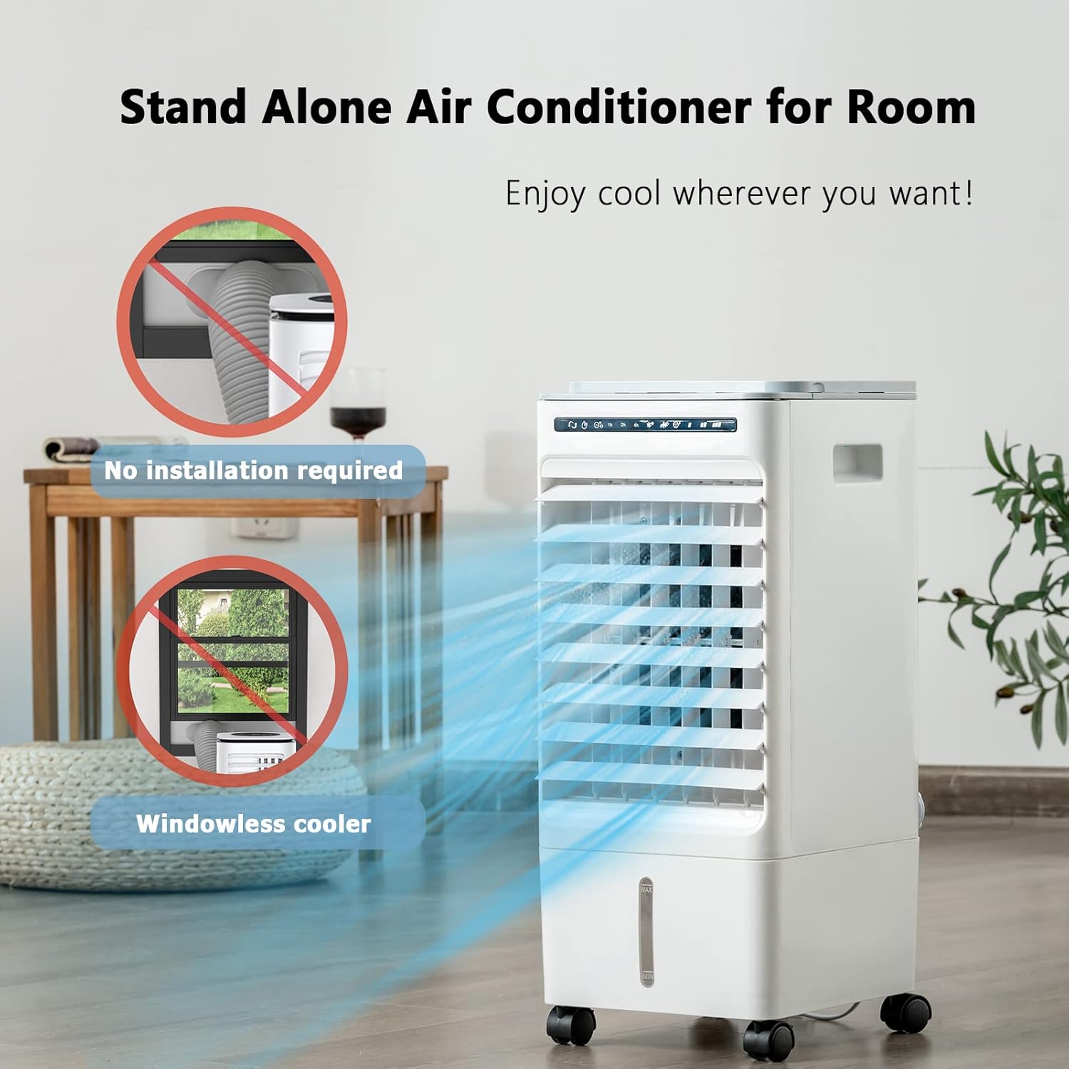 ARLIME 3-IN-1 Evaporative Coolers, Portable Swamp Cooler with Remote, 80° Oscillation, 1.58 G Water Tank & 4 Ice Packs, Windowless Air Conditioner, 7H Timer, AC Cooling Fan Air Cooler for Room/Office