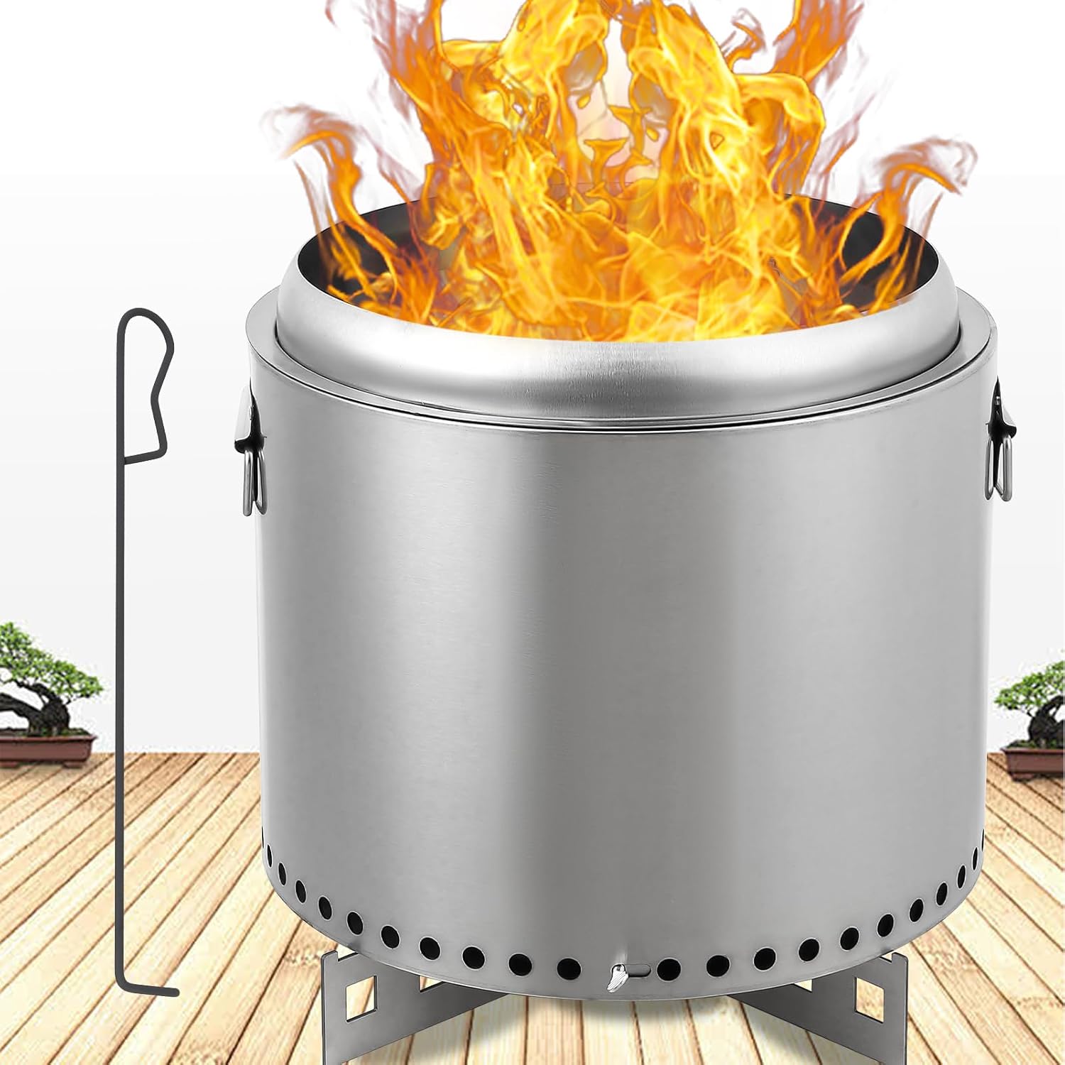 16 Inch Smokeless Fire Pit, Small Fire Pit for Outdoor, Wood Burning Stainless Steel Fire Pit with Handles, Removable Stand and Ash Pan, Perfect for Bonfire, Camping, Picnic, Family Gatherings