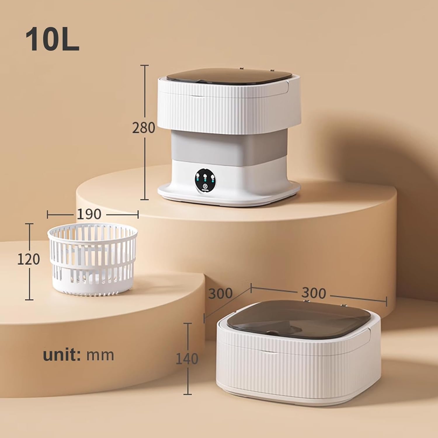 Portable Washing Machine, 10L Foldable Mini Washer with Spin Basket, Small Collapsible Laundry, for Travel, Camping, Apartment, Baby Clothes,Underwear, Socks(Brown)