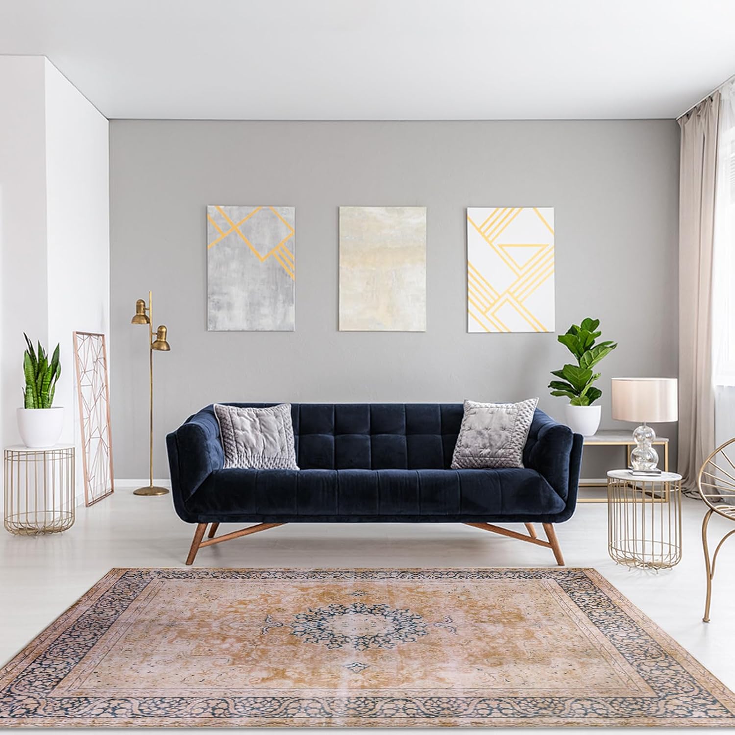 DECOMALL Maila 4X 6 Rugs for Entryway Machine Washable Orange Rug,Vintage Distressed Non Slip Area Rug Living Room Bedroom Boho Bathroom Laundry Room Foyer Carpet Indoor Rug