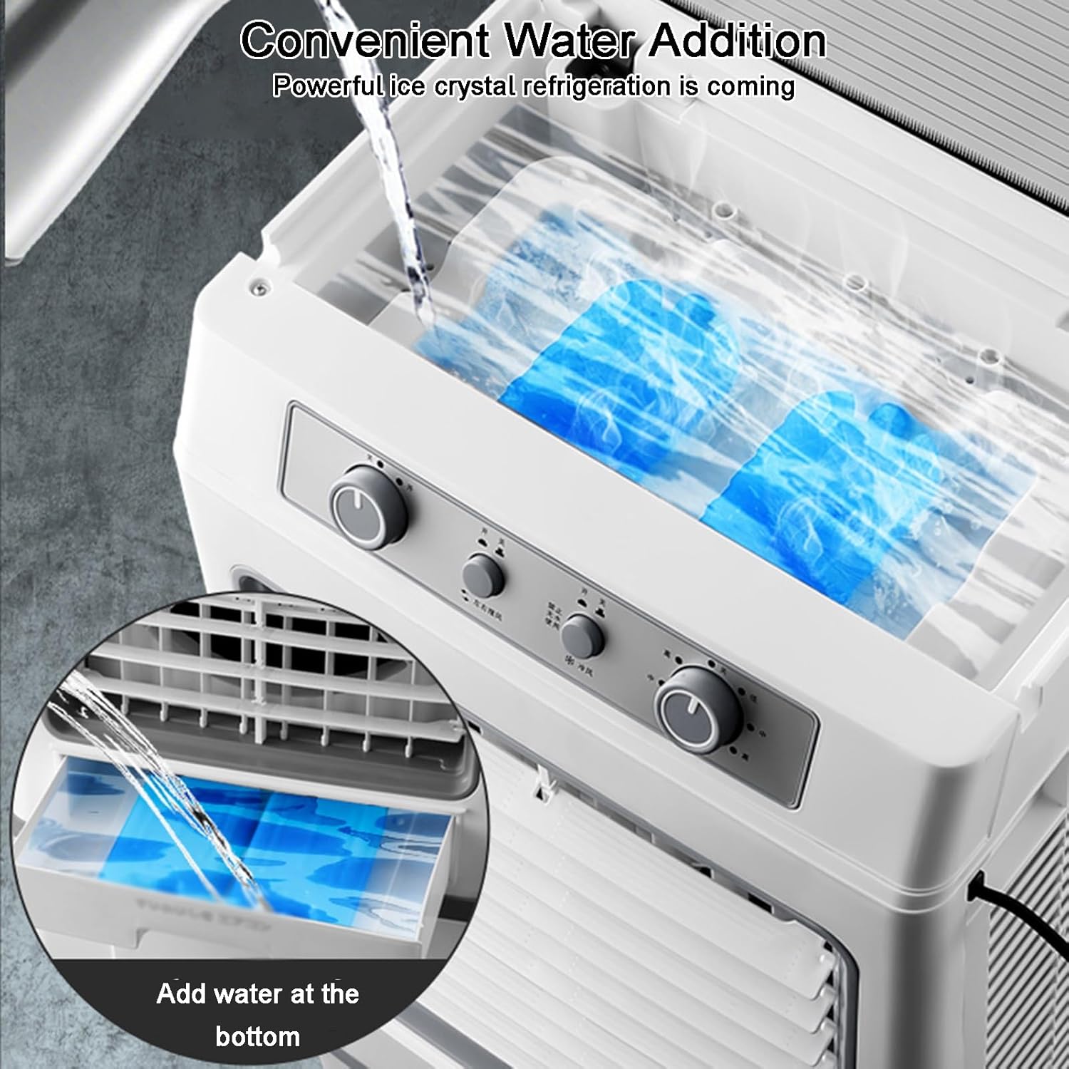 Portable Air Conditioners, Cooler for Room, 3 Wind Speeds, Wide-angle Air Supply, with Detachable Water Tank and Ice Pack, for Home, Office(Black)