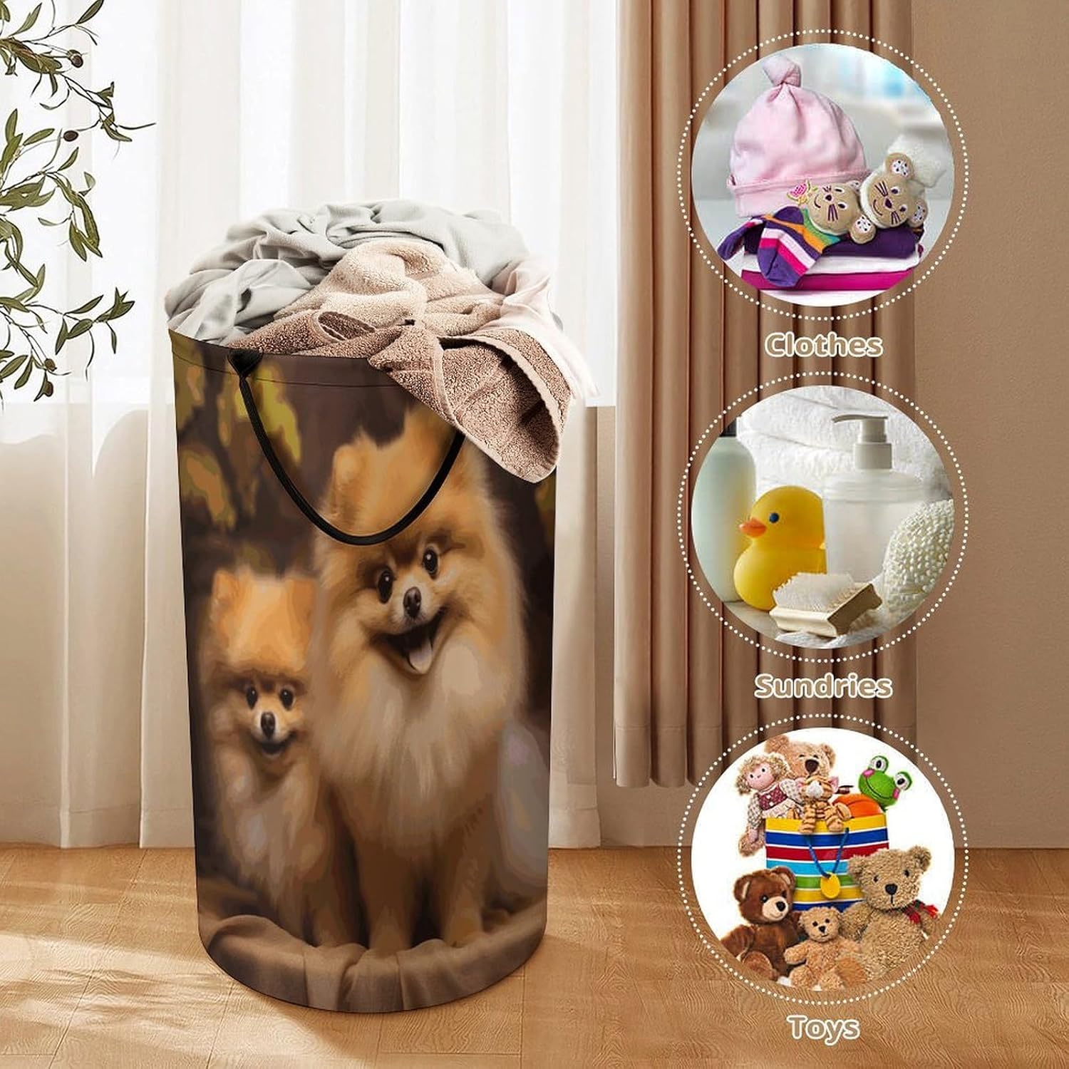 Yellow Pomeranian Laundry Basket Large And Freestanding Dirty Clothes Basket Collapsible Clothes Hampers with Handles for Bathroom Living Room Storage