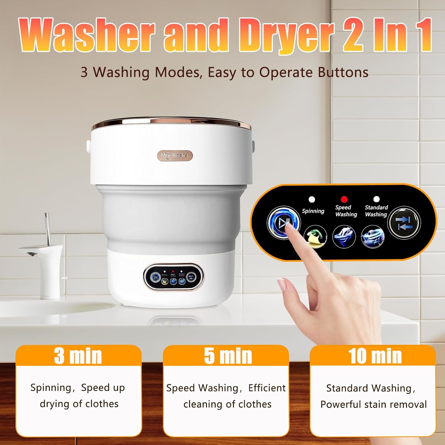 Portable Washing Machine,15L Collapsible Mini Washer with 3 Cleaning Modes Drain Basket Small Foldable Laundry Machine for Travel Camping Dorms RVs Apartments Baby Clothes Underwear Socks Delicates