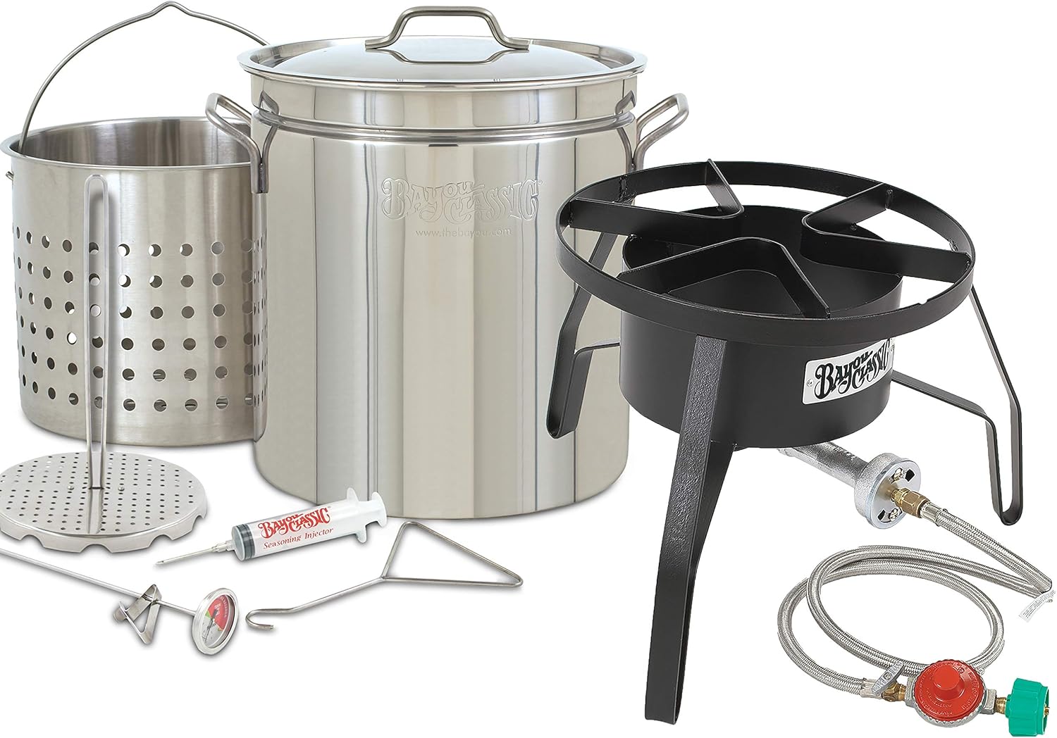 Enterprises Oversized Big Turkey Fryer Complete Kit 44 Quart Stainless Stockpot w/Steel Burner Turkeys 25+ Pounds or Diameter of 13.5