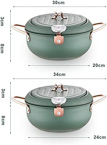 Stainless Steel Deep Frying Pot with Thermometer and Oil Drip Rack Lid Japanese Style Deep Fryer Pot for Home Fry Chicken Chips Fish Shrimp (7.9 inch, green)