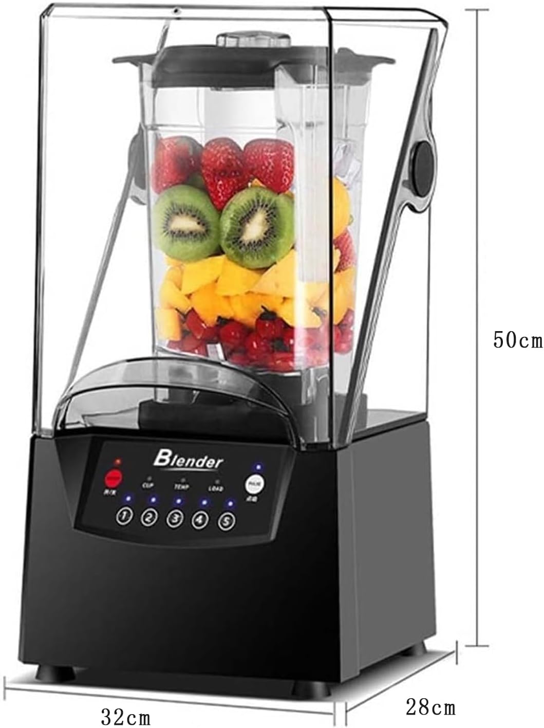 Commercial Quiet Blender, Professional High Speed Countertop Blender with Durable Stainless Steel Blades and Soundproof Cover, 5 Speeds Adjustable for Ice Crushing,