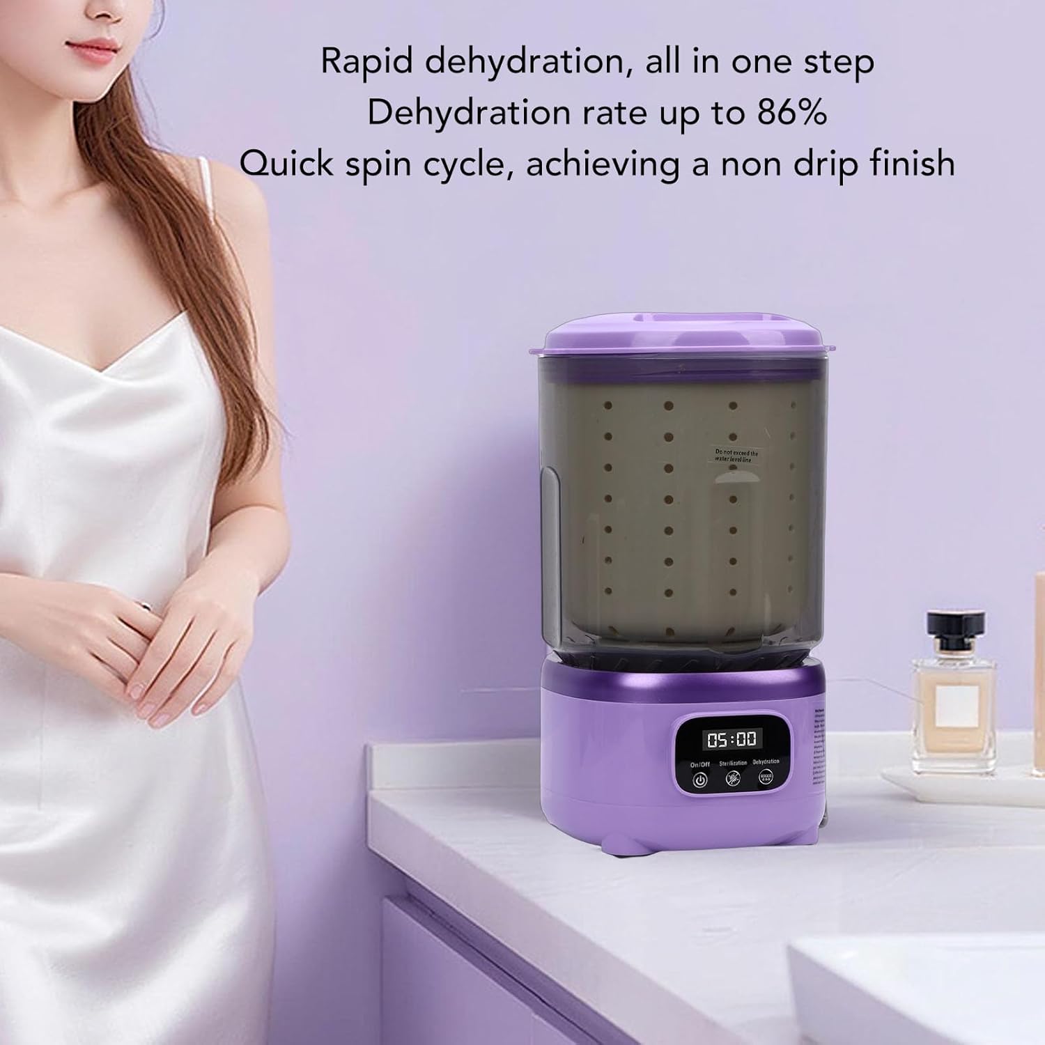 Asixxsix Portable Mini Washing Machine, 2L Underwear Washer, with Spin Cycles, 3000mAh Rechargeable Battery Deep Cleans Small Clothes for Apartment, Dorm, RV, Travel & Hotel Use (Purple)