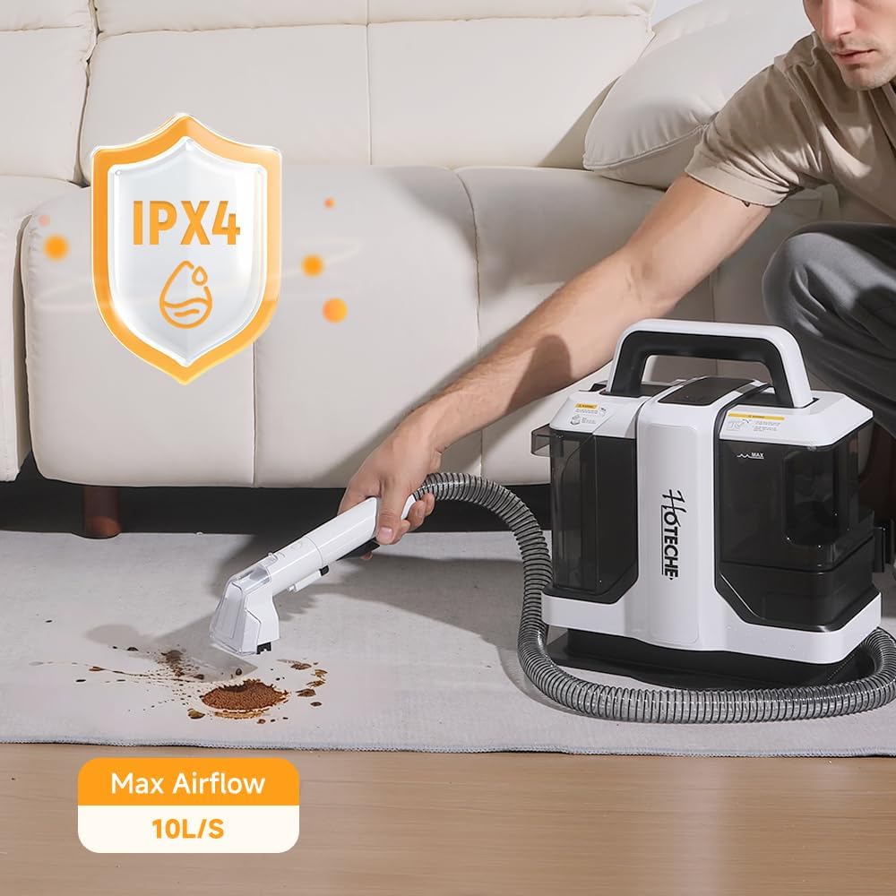 Hoteche Portable Carpet Cleaner Machine, Powerful Handheld Spot Extractor for Pet Stains, Upholstery & Car Interior Cleaning, Dual Tank System, Lightweight Electric Carpet Shampooer with Accessories