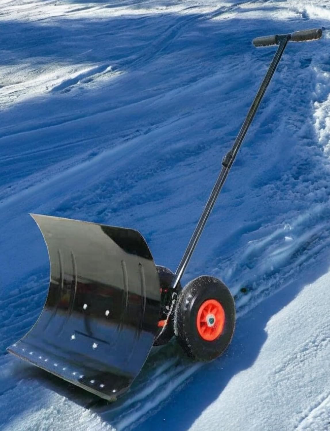 Rolling Snow Pusher Shovel - 5 Level Adjustable Handle & Galvanized Blade for Winter Snow Removal(75x43cm/29x17in)