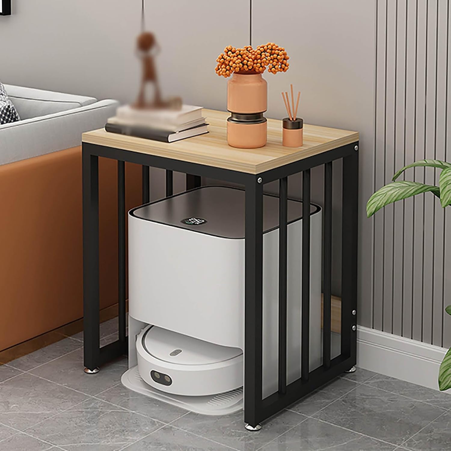 Robot Vacuum Stand Cabinet - Storage Display Rack Above The Sweeping Robot - Small Sweeping Robot Storage Rack with Non-Slip Feet for Home Office Kitchen（Black - C）