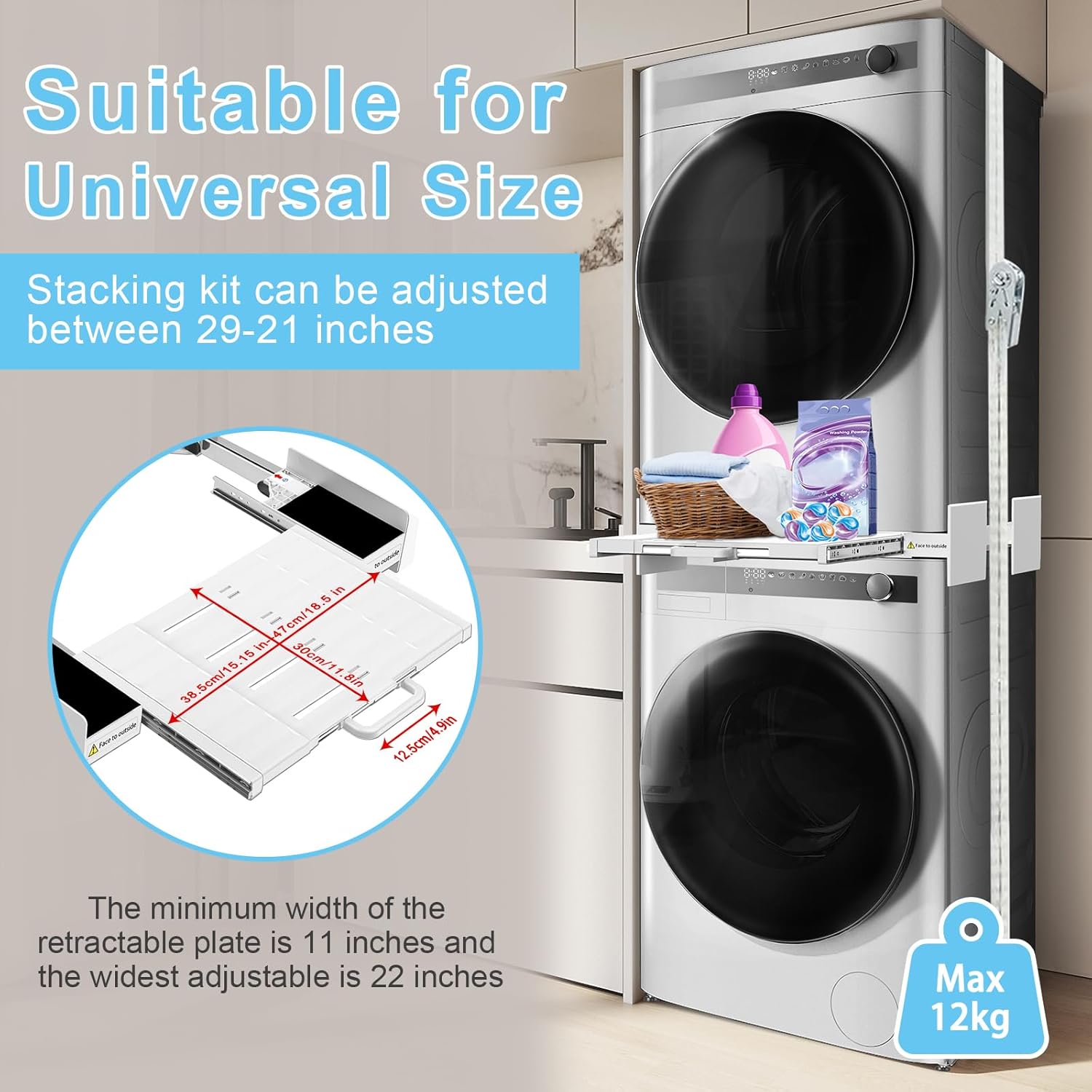 Washer Dryer Stacking Kit, Universal Washer Dryer Stacking Kit with Pull-Out Sliding Plate, Adjustable 29