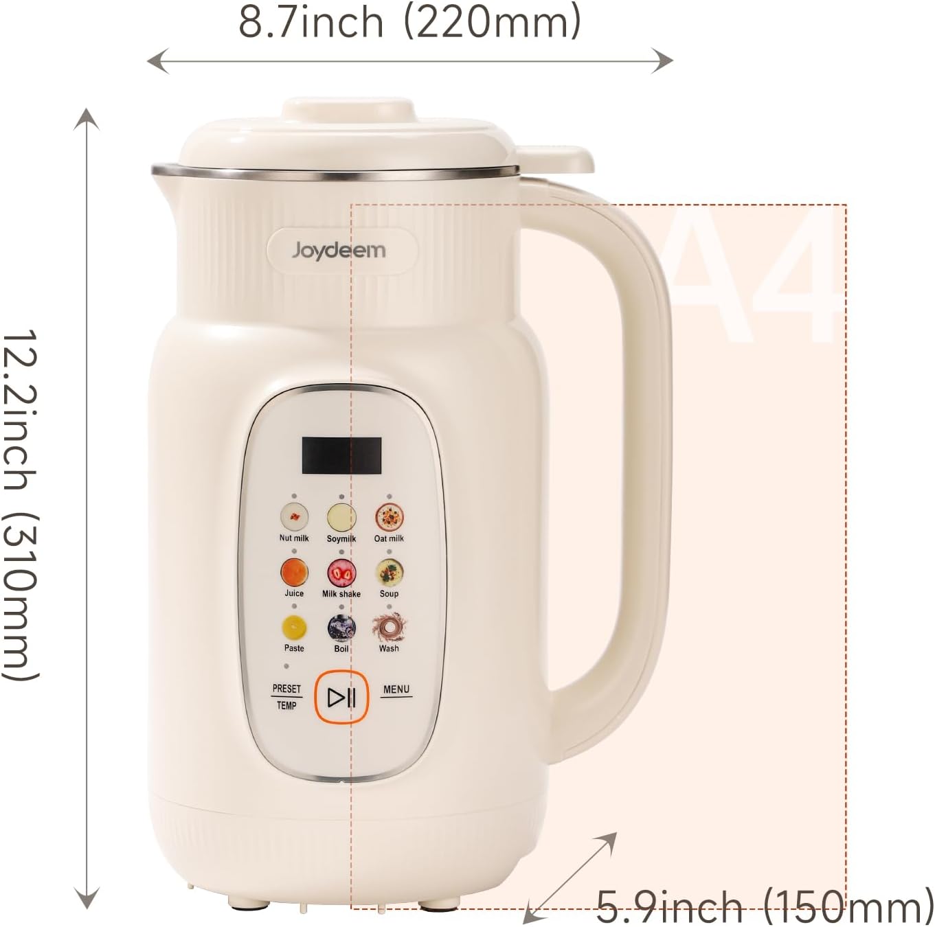 Joydeem Nut Milk Maker Machine,Adjustable Temperature Control, 46oz Almond, Soy, Oat, Coconut Plant-Based Non-Dairy Beverage Blender with 10 Blades, Auto Clean, Boil Water, Timer, Keep Warm, White