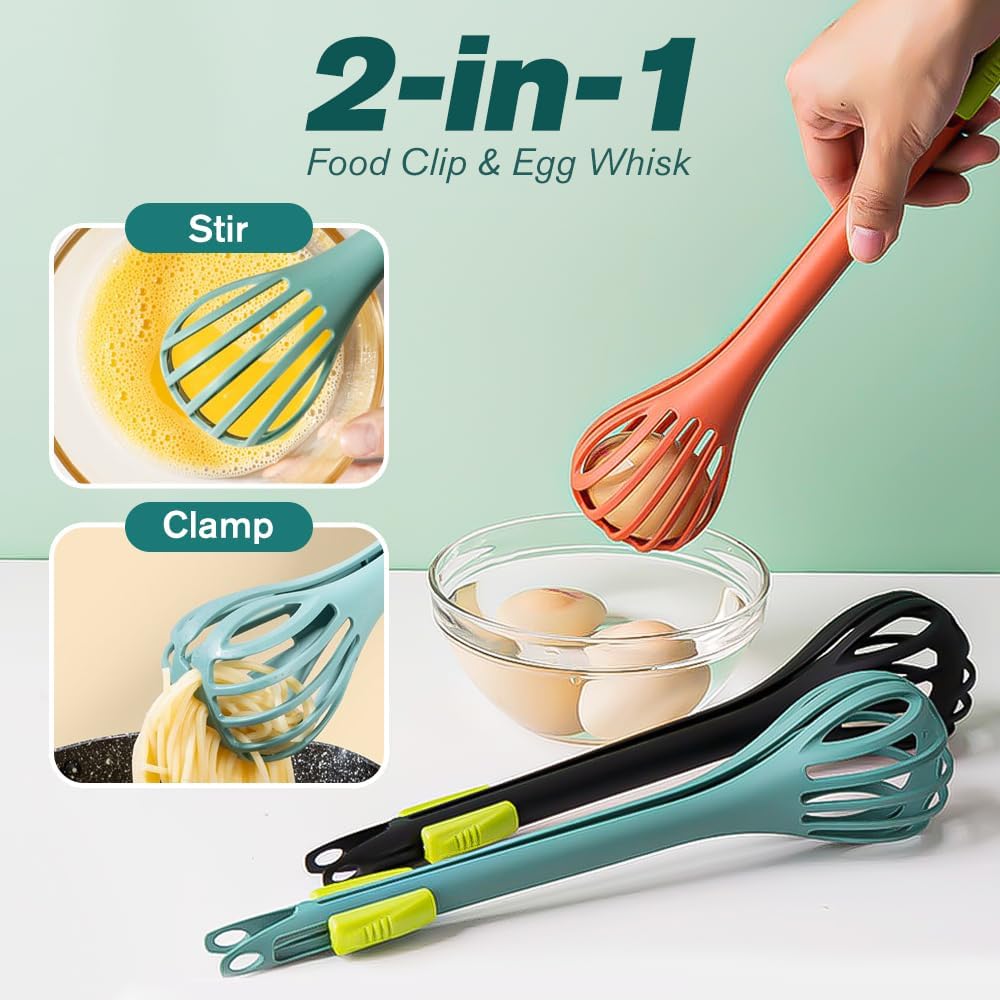 Multifunctional Egg Beater, 2 in 1 Food Clip & Egg Whisk Creative Multifunction Egg Beater Handheld Egg Whisk Blender Bread Clip Household Multifunctional Kitchen Tool for Cooking (Orange, 2pcs)