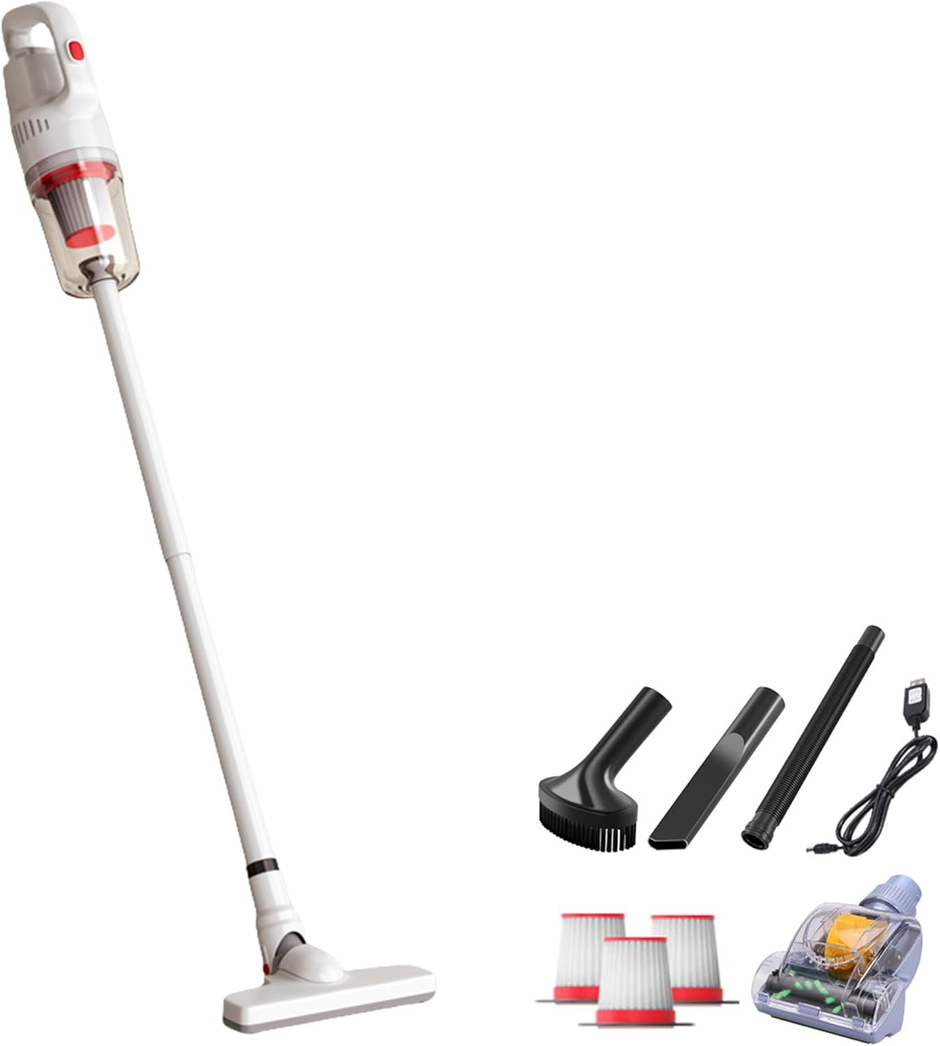 Cordless Vacuum Cleaner with 12000 Pa Powerful Suction, USB Rechargeable Vacuum Cleaners for Home, Handheld Vacuum with 4 Brush Heads, Low Noise 65dB Vacuum for Hardwood Floors
