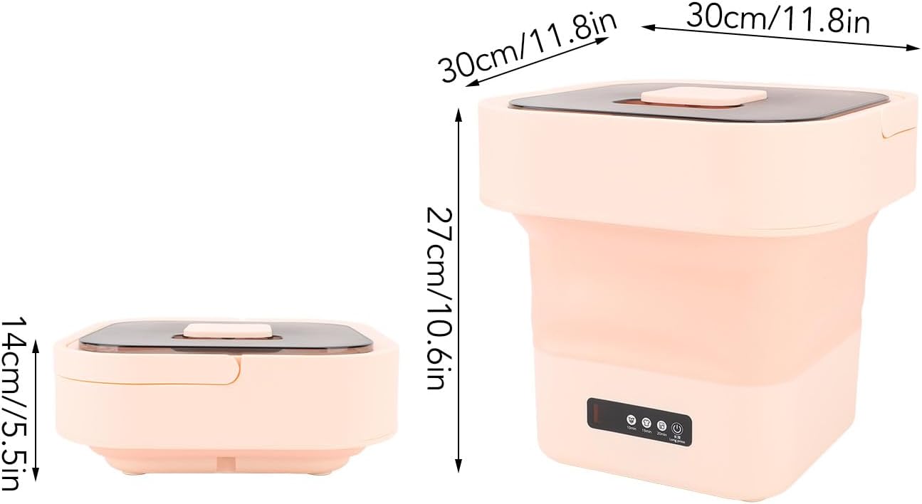 Portable Washing Machine, 10L Fully Automatic Spin Drying Function Foldable Mini Clothes Washer for Underwear Baby Clothes Basket Laundry Machine for Travel, Apartment (US + ROSE)