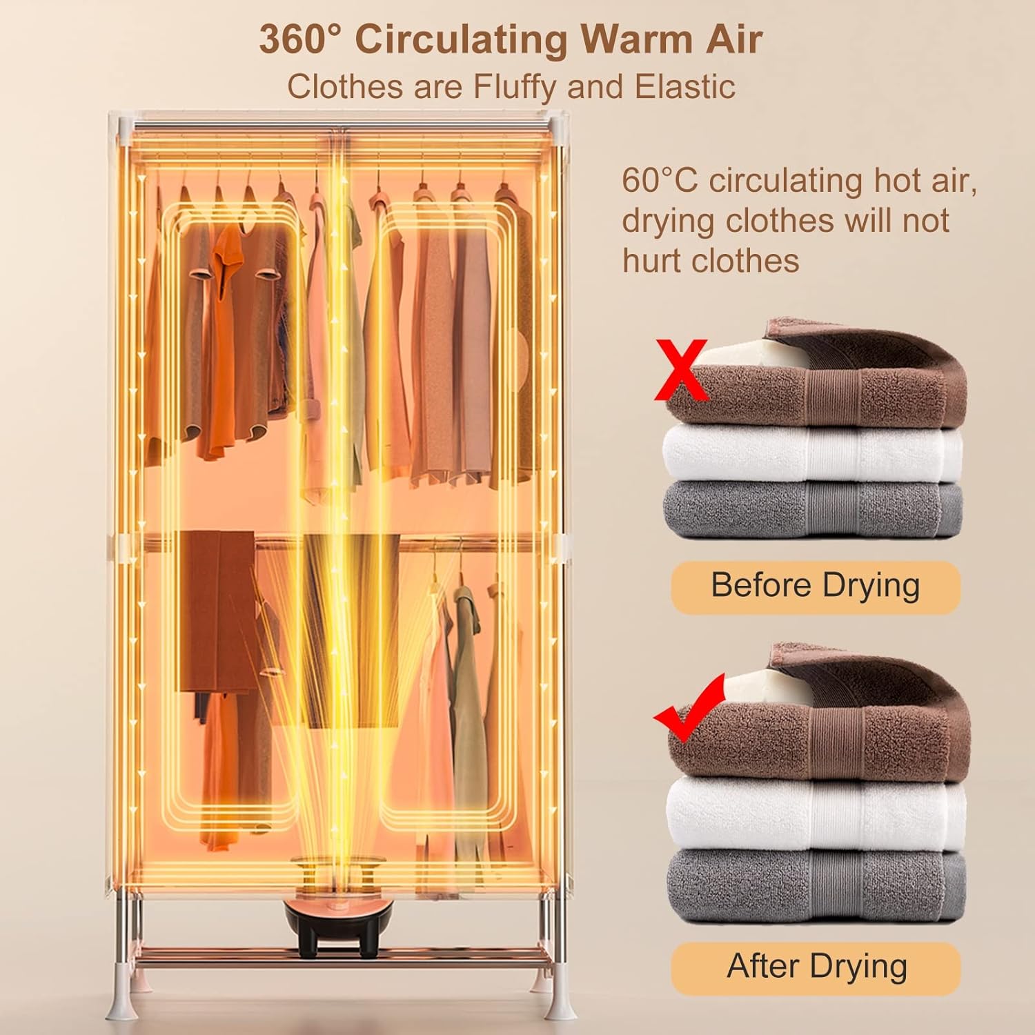 1500W Heated Clothes Airer, Electric Portable Clothes Airer Dryer, Stainless Steel Clothes Drying Racks Load Capacity 15kg, Overheating Protection, Double Layer for Apartment The New