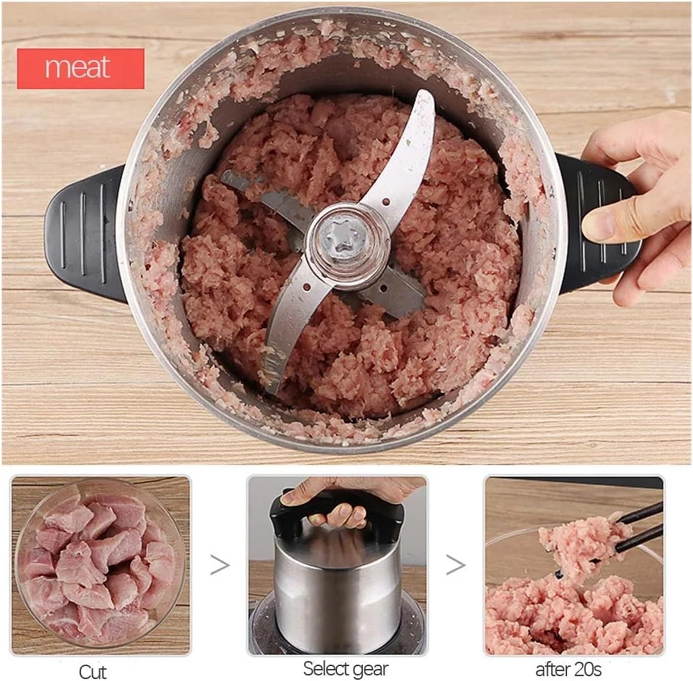 6L Stainless Steel Meat Grinder Blender Chopper Electric Mincing Machine Household Or Commercial Processor Garlic Crusher(US_220 V)