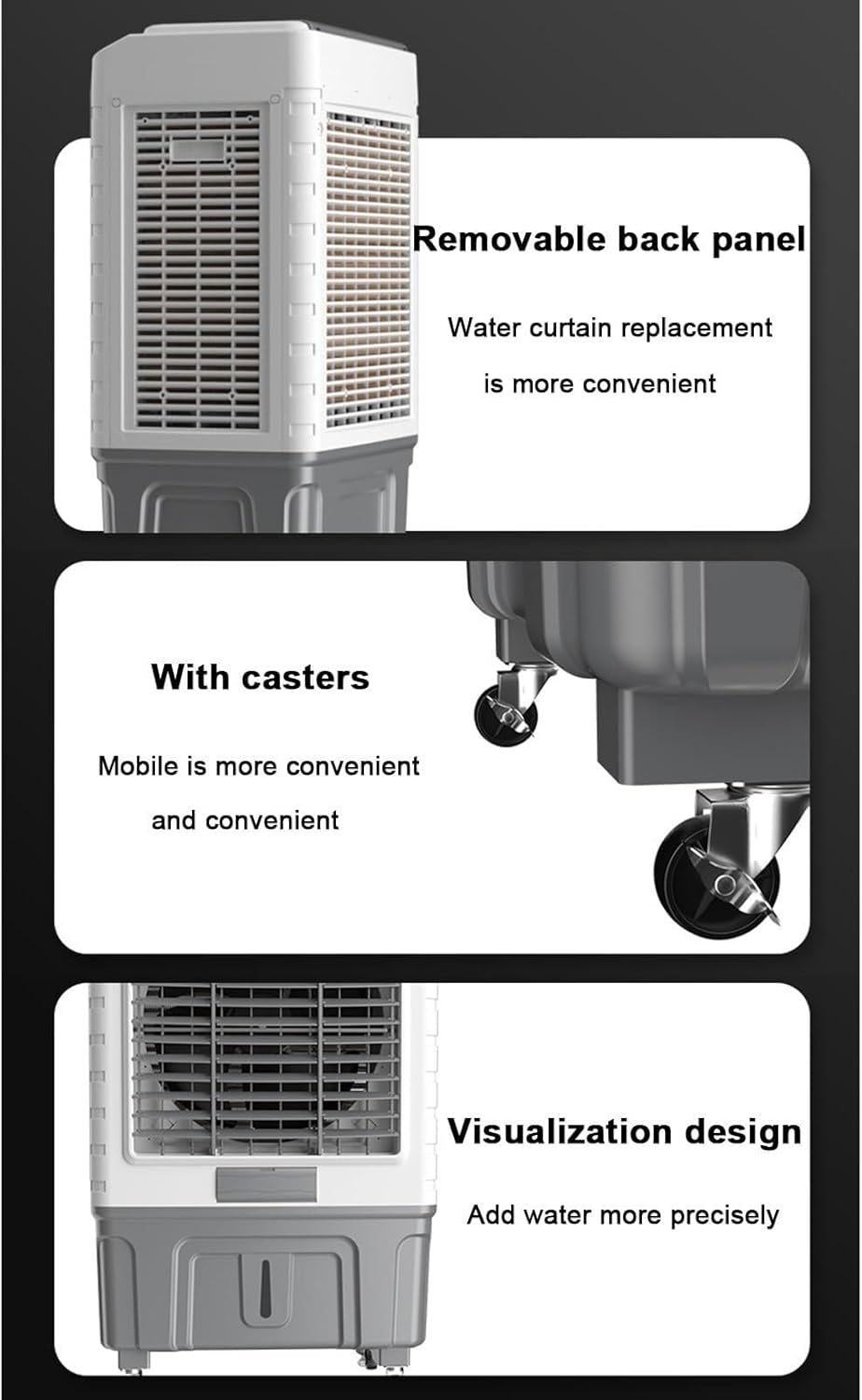 Mobile Air Conditioner, 3-in-1 Evaporative Air Cooler with 50L Water Tank, 6 Ice Boxes, 3 Speeds, Remote Control & 1-7H Timer for Home, Office, Dorm(55L)