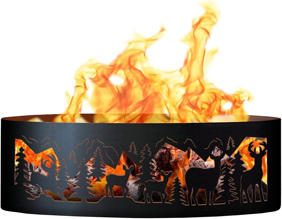 P&D Metal Works Outdoor Campfire Fire Ring w Whitetail Deer Design (48 in. Dia.)