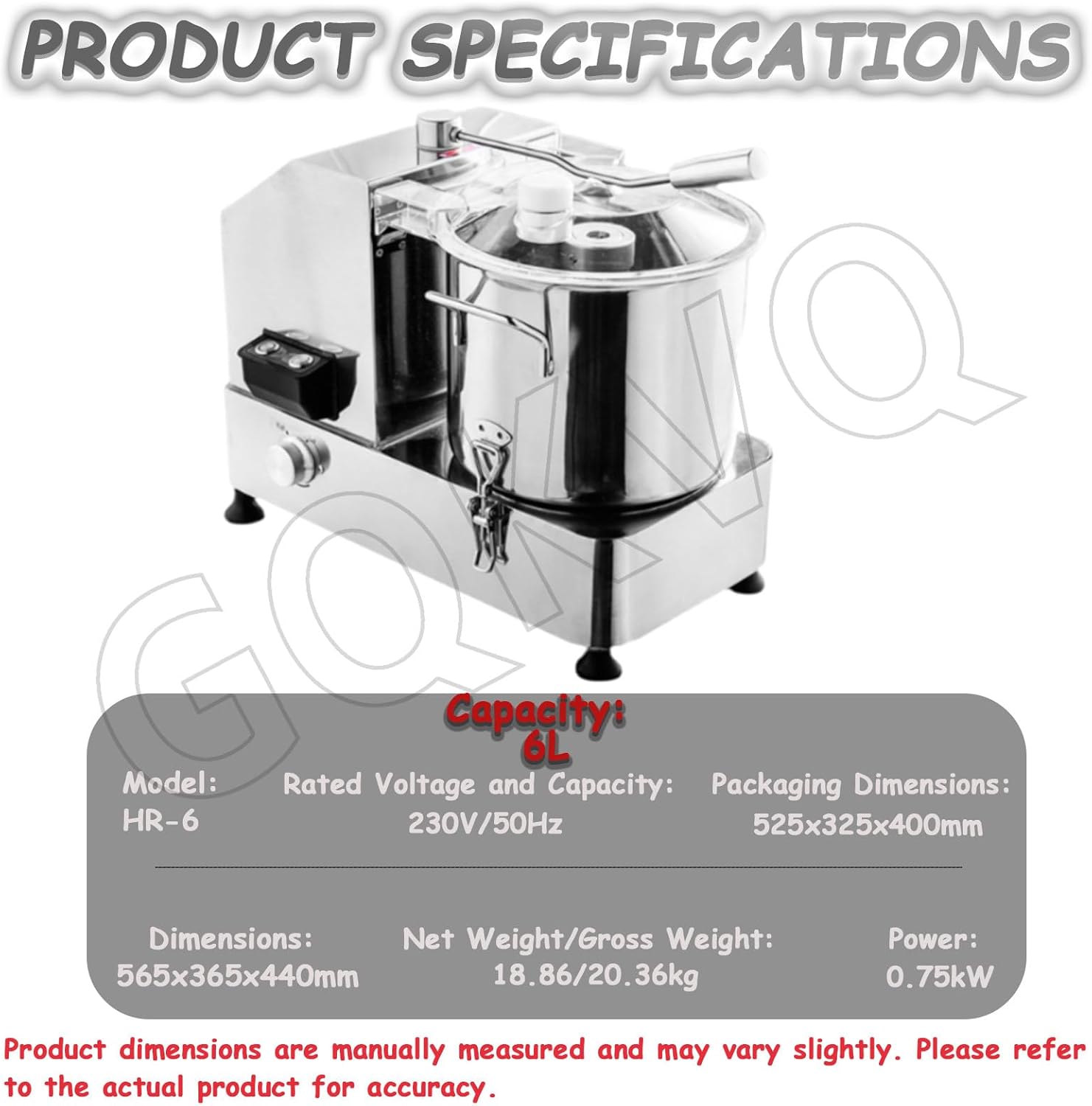 1800w Stainless Steel Electric Vegetable Blender Cutter,6/9L, Adjustable Speed for Fruits Grains Peanut Ginger Garlic A-HR-6L