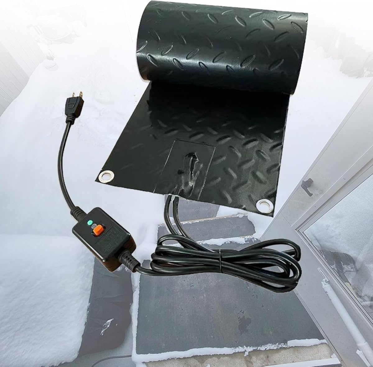 Heated Snow Ice Melting Rubber Mats for Stairs Steps Driveway Walkway Decks, Outdoor Winter Heated Ground Anti-Slip Mat 2 in/h Speed, Waterproof Snow Melt Pads 10/12/15/20/24/30 in(2 Pcs,30x48in)