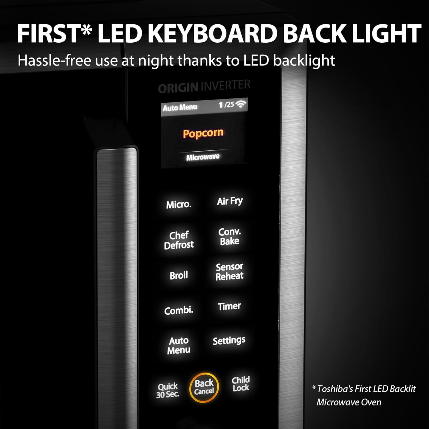 TOSHIBA OptiChef Air Fryer Combo Countertop Microwave Oven with 2.4-Inch Color Screen, Origin Inverter Technology, Smart Sensor, Compatible with Alexa, 1100W, 1.3 Cu.Ft, Silver ML2-STC13SAIT(SS)