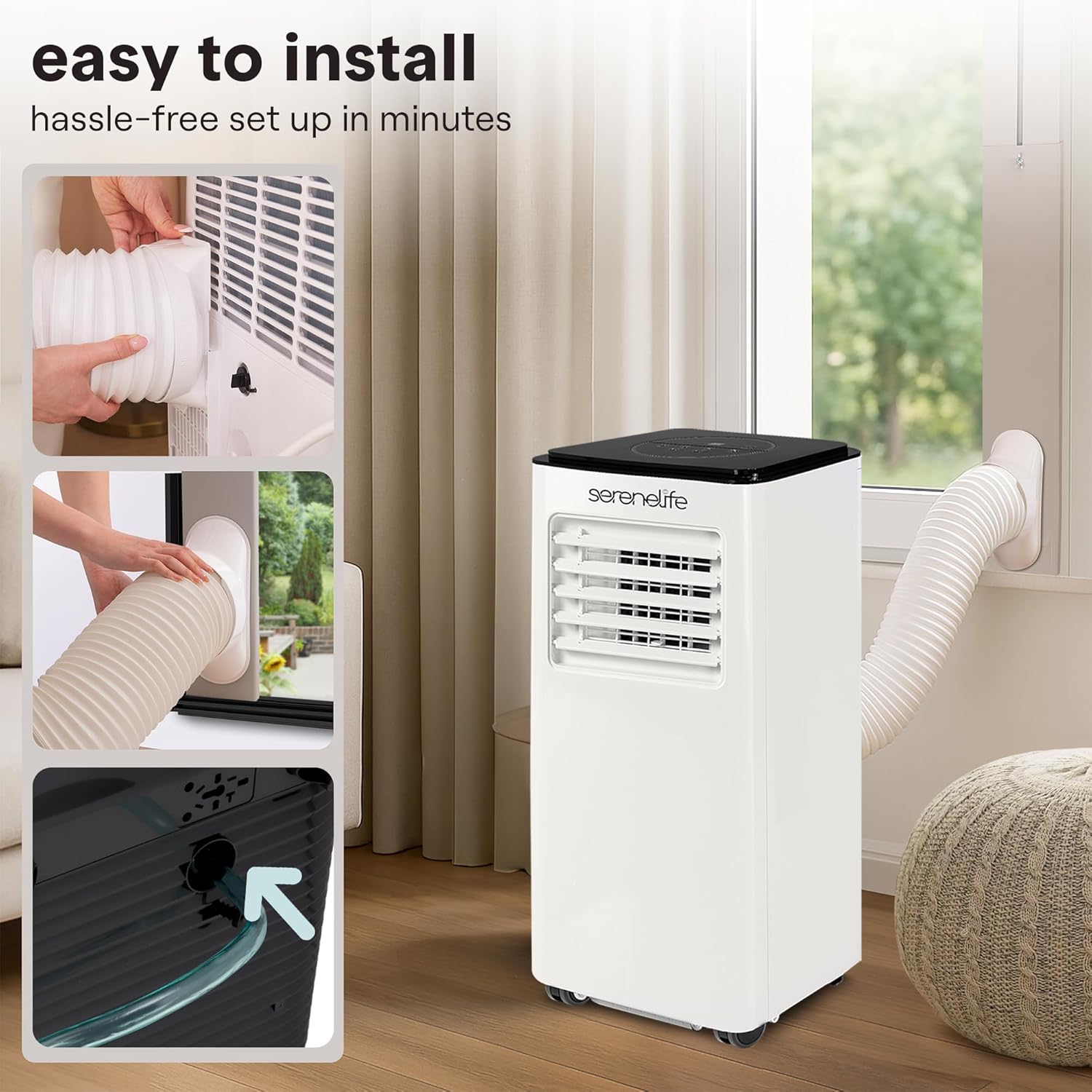 SereneLife 8000 BTU Portable Air Conditioner with Heat, Compact 4-in-1 Portable AC & Heater for Room Up to 350 Sq Ft with Dehumidifier & Fan Function, Remote Control, Window Mount Kit, 13