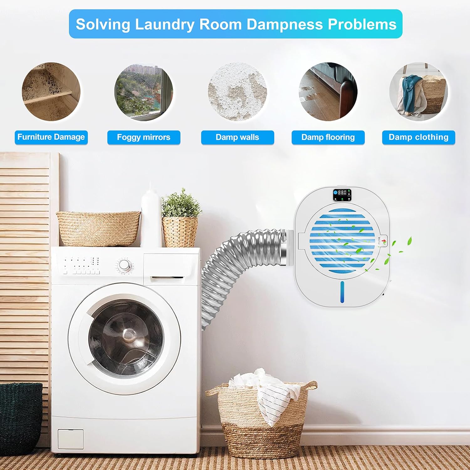 Upgrade 4-in-1 Indoor Dryer Vent Box With Dehumidifier for Protect Furniture, Electric Dryer Kit, Lint Trap, Intelligent Temperature and Humidity Display